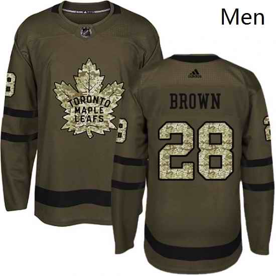 Mens Adidas Toronto Maple Leafs 28 Connor Brown Authentic Green Salute to Service NHL Jersey